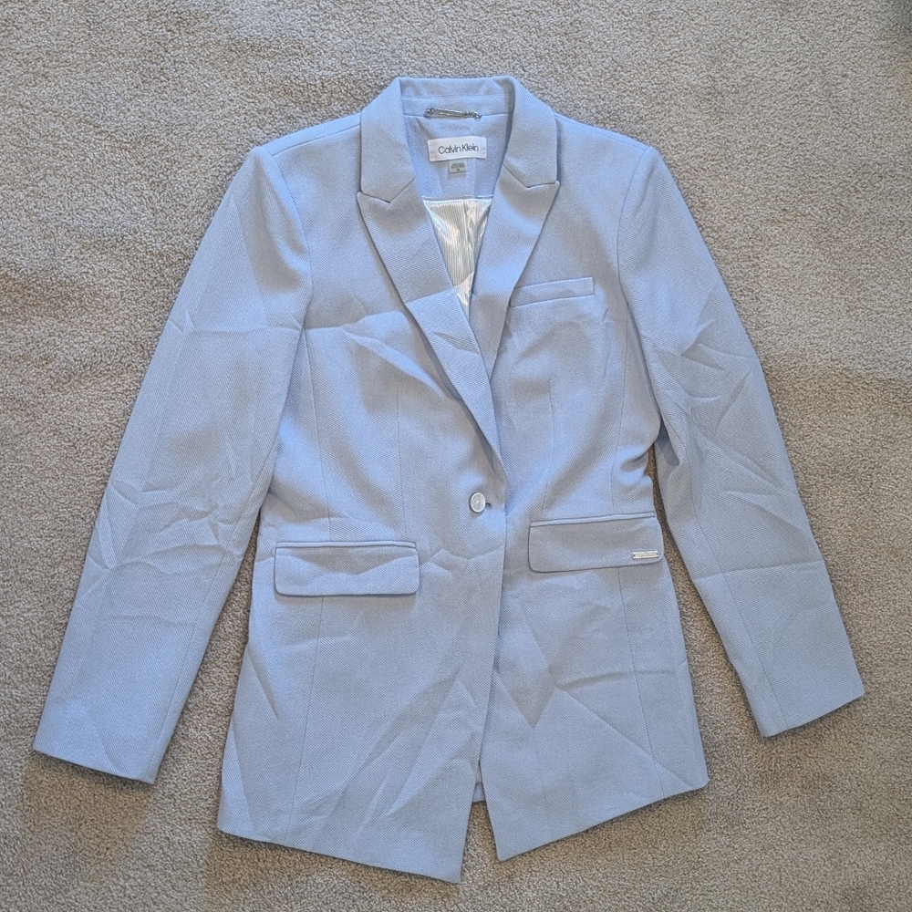 Calvin Klein Women’s Size 10 Powder Blue One-Button Longline Blazer - Picture 3 of 4